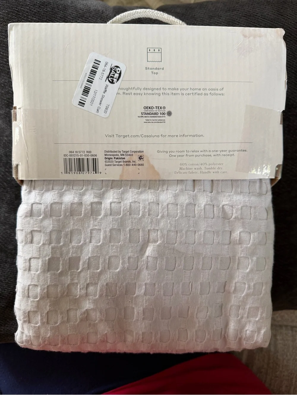 Casaluna light grey waffle fabric shower curtain